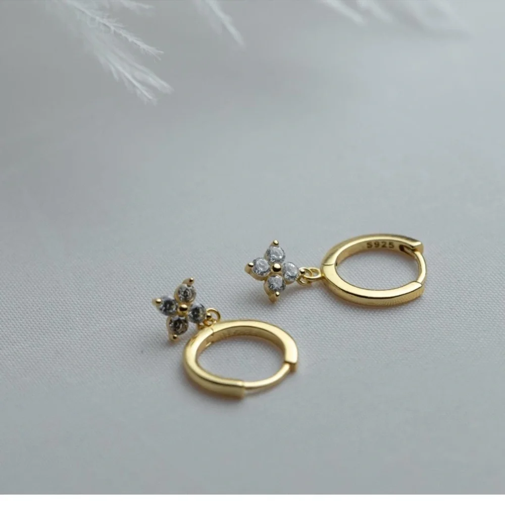 Sterling Silver Hoop Earrings with Sparkling Star Charm - Swarovski Inspired
